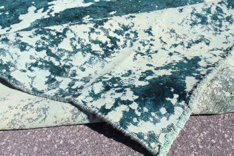 Restored Antique Dyed Turkish 5' 7" x 7' 7" Teal Handmade Area Rug gallery