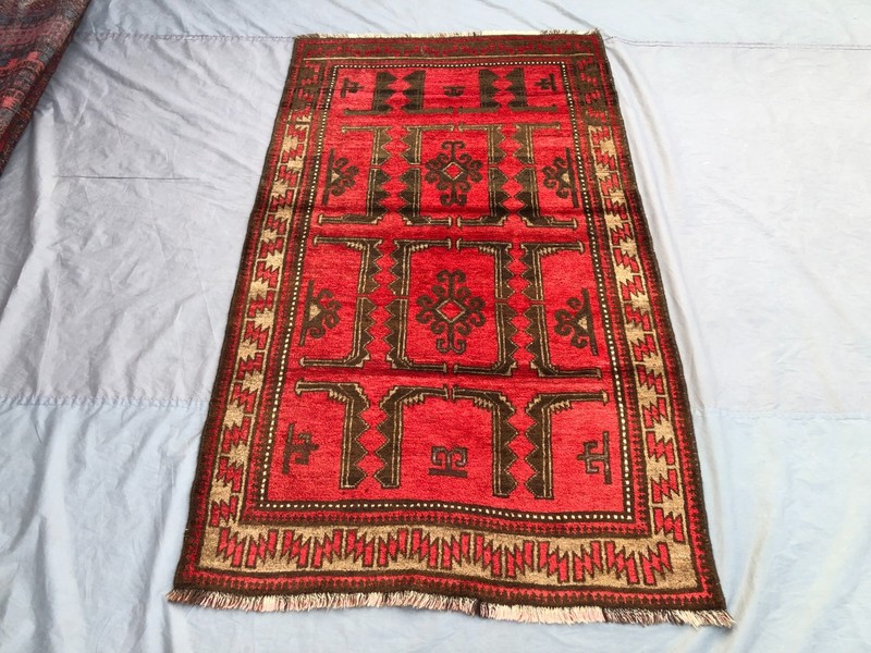 3'3 x 6'2 ft Vintage Afghan Hand Knotted Red Rug Tribal Soft Pile Caucasian Rug gallery