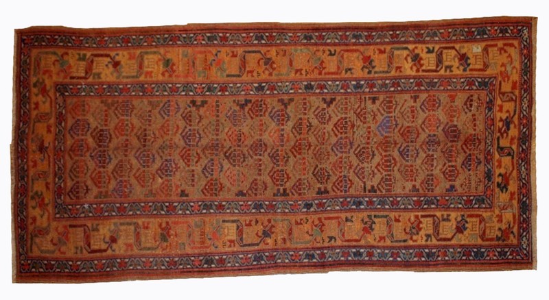 Handmade Antique Oriental Rug 125cm x 231cm 1880s Olive Green Yellow gallery