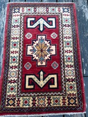 Vintage Handmade Colorful Afghan Kazakh Tribal Accent Rug, 2’x3′