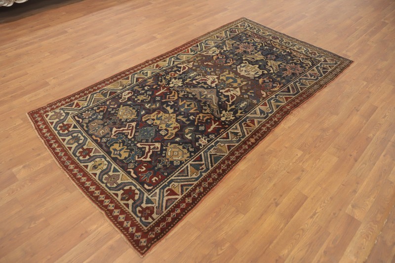 Pre-1900 Antique Geometric Kazak Vegetable Dye Rug 4x7 ft Hand-knotted Wool gallery