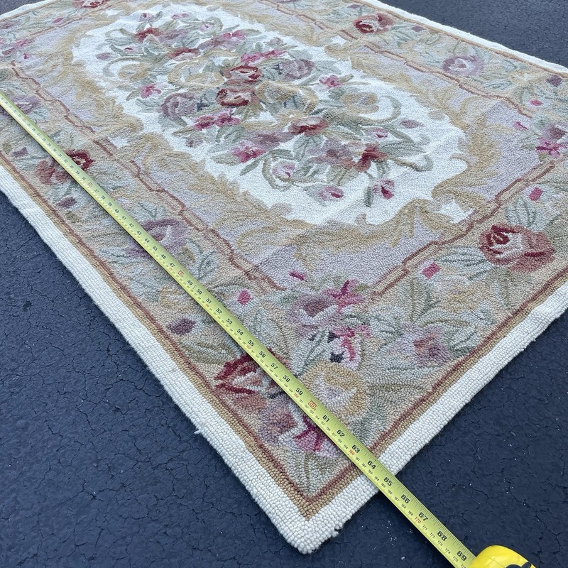 Antique French Handmade Aubusson Floral Wool Rug 65” x 42” in Area Rug gallery
