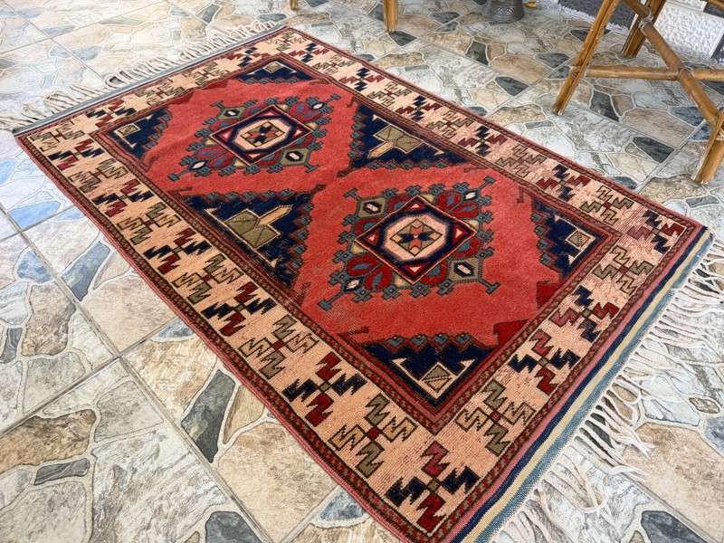 Vintage Tribal Turkish Rug Hand-Knotted Wool Farmhouse Geometric Area Rug 3x4 ft gallery
