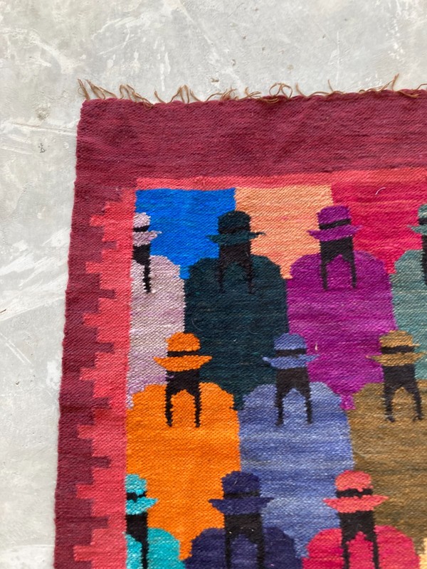 Vintage Handmade Peruvian Pictorial Wool Kilim Runner Rug 154x52 cm gallery
