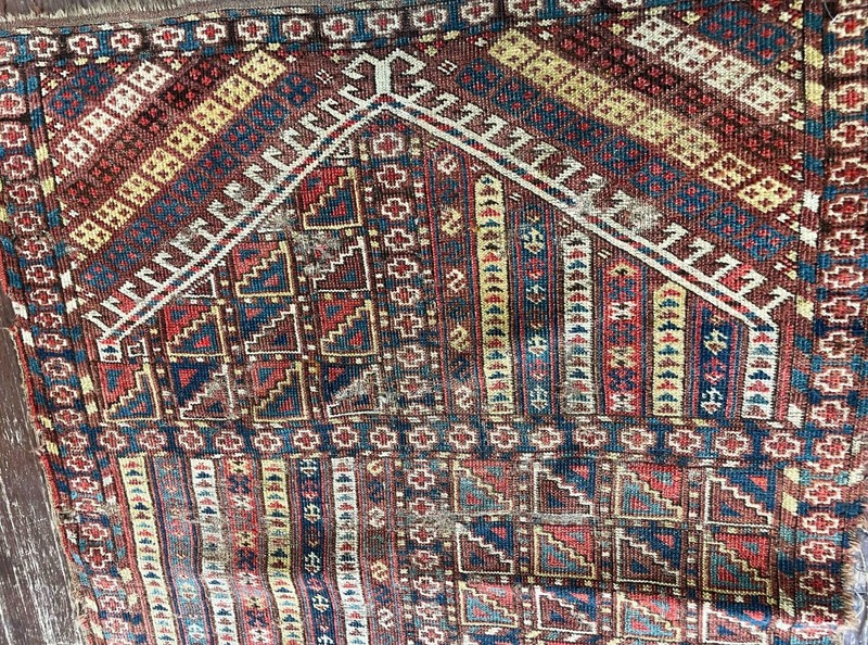 Rare Antique Yomud Turkoman Prayer Rug Western Turkestan AS IS, 3' x 4' 111098 gallery