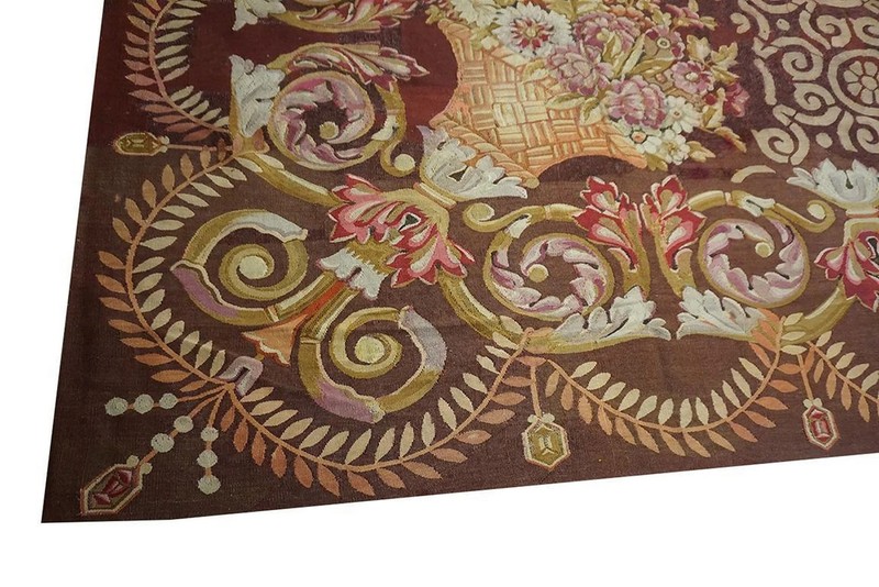 15x15 Antique Aubusson Brown Wool Area Rug 1810 gallery