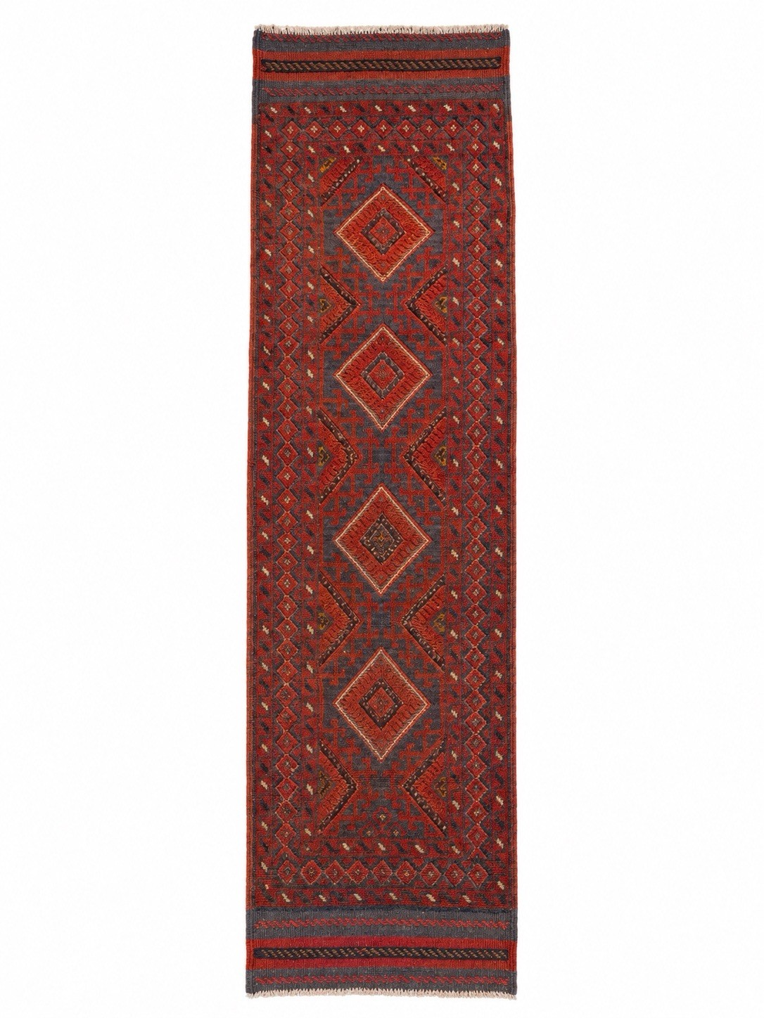 Vintage Afghan Baluchi Wool Runner Rug Hand Knotted Medallion Red Blue 2x8 Feet gallery