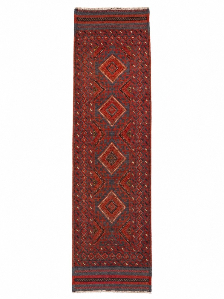 Vintage Afghan Baluchi Wool Runner Rug Hand Knotted Medallion Red Blue 2x8 Feet