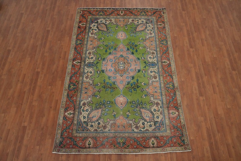 Traditional Style Green/ Orange Wool Area Rug 6x10 ft Handmade Over-dyed Carpet gallery
