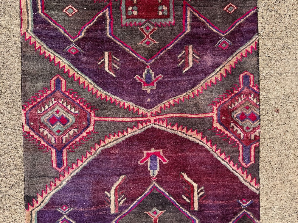 3x11 VINTAGE RUNNER COLORFUL RUG ANTIQUE handmade handwoven purple pink blue red