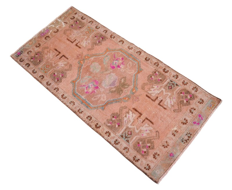 Vintage Hand-Knotted Turkish Rug Small Oushak Rug Door Mat Wool 1' 10" x 3' 10" gallery