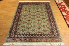 Handmade 4′ X 6′ Handmade Pistachio Green Turkmen 100% natural wool pile Bukhara