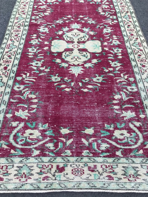 4x6.9 Medium Vintage Red Turkish Oushak Wool Rug gallery