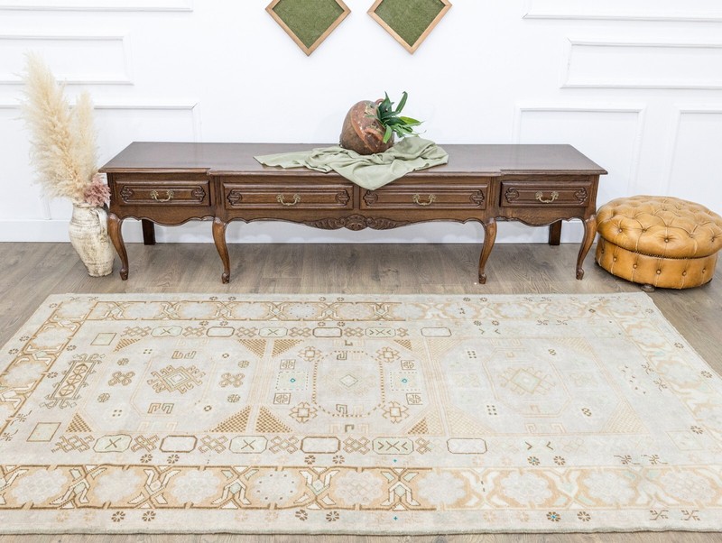Muted Faded Turkish Large Wide Runner-Hand Woven Oushak Area Rug-4.9x8.11 ft gallery