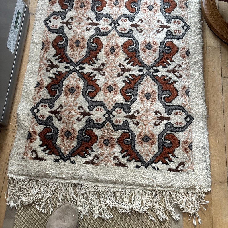 Mid century Vintage Hand Knotted Rug 2.7x4.6 ft Beige Wool rug gallery