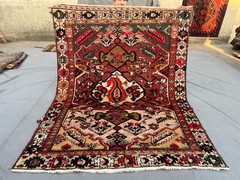 Antique Turkish-Inspired 5’1×6’9 ft Hand-Knotted Faded Geometric Rare Area Rug