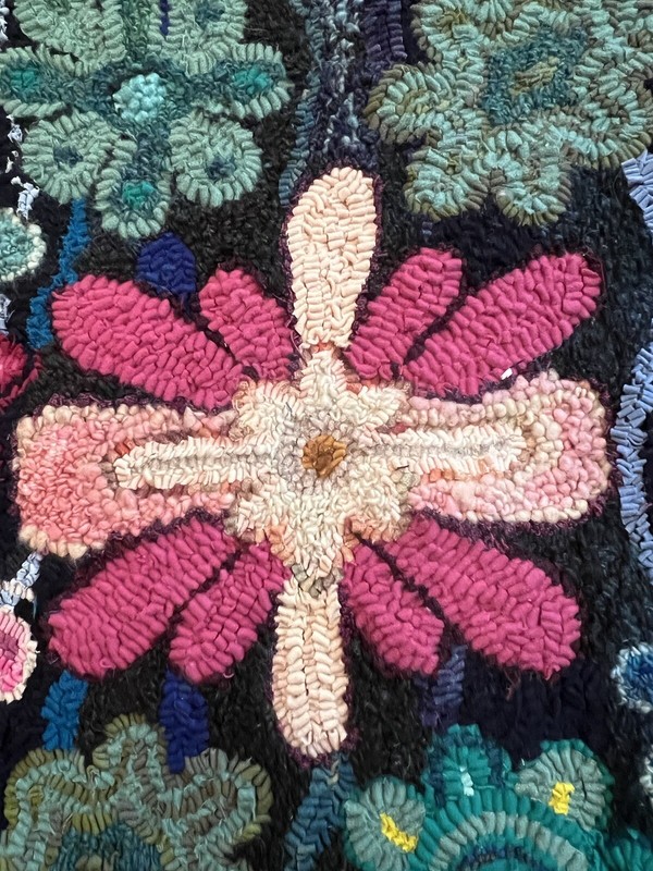Contemporary Hand Hooked Rug Abstract Folk Art Bright Colors Aqua Green Pink gallery