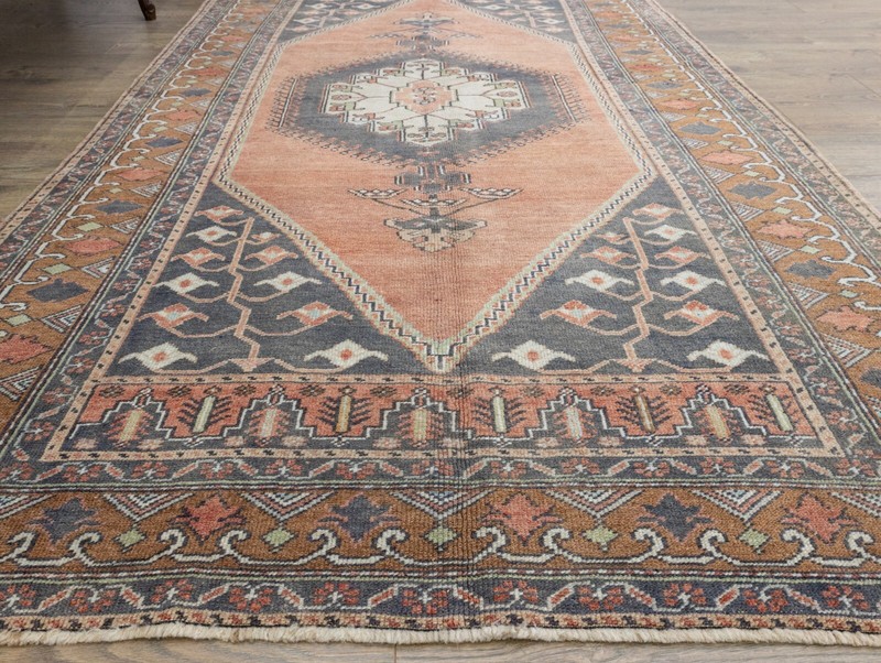 Faded Turkish Anatolian Tribal Wool Area Rug 4.8x8.9 ft Hand-woven Oushak Carpet gallery