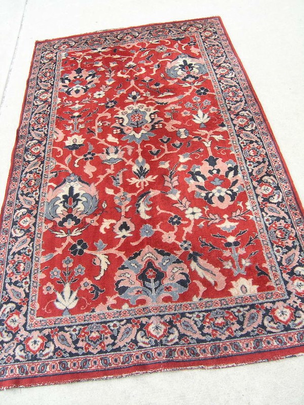 Antique Arts and Crafts Red Wilton oriental Rug Isphahan Garden Design 54x89" gallery