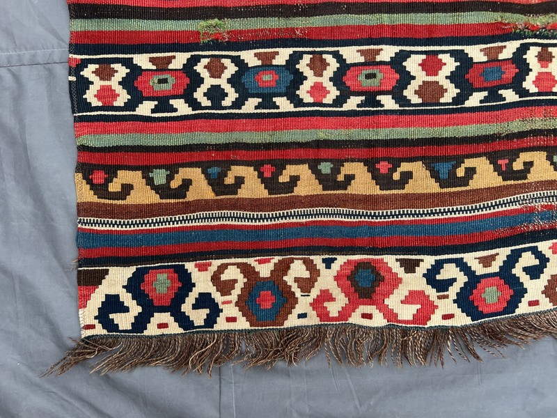 Multicolor Tribal Distressed Low Pile Kilim Rug 3x5 ft Anatolian Flatweave rug gallery