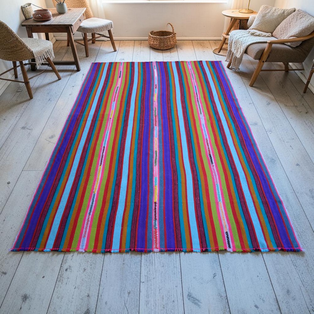 Vintage Turkish Rug Kilim Hand Woven Sofreh Rug For Living Room - 5′ 6″ x 8′ 6″