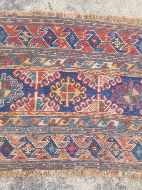 Distressed Fine Antique Traditional Handmade Shahsavan Wool Kilim 1.7x1.5 ft gallery