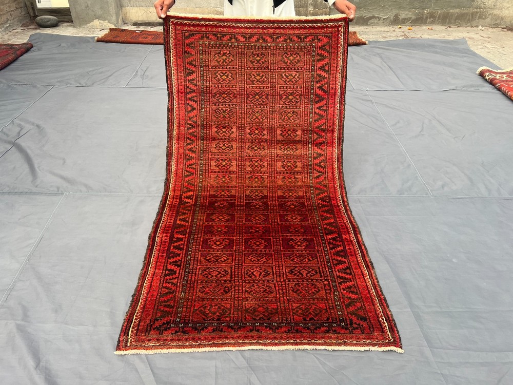 Vintage Afghan Hand Knotted Rug Geometric Medallion Design Nomadic Kitchen Rug