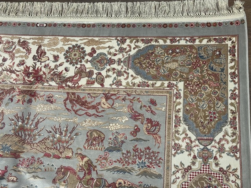 Turkish Silk Rug 5x7, Hunting Design, Animal Pictorials gallery