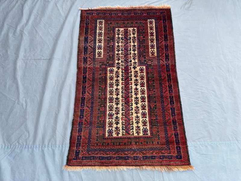 2'11" x 4'8" Antique Afghan Hand-Knotted Low Pile Prayer Rug Wool Bedroom Rug gallery