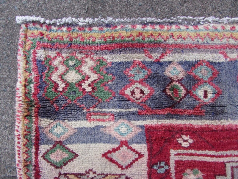 Vintage Traditional Hand Made Oriental Grey Red Cotton Wool Long Rug 239x116cm gallery