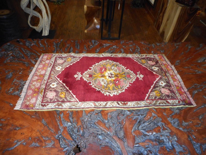 Beautiful, rich colors, Turkish vintage handmade rug 20x34" gallery