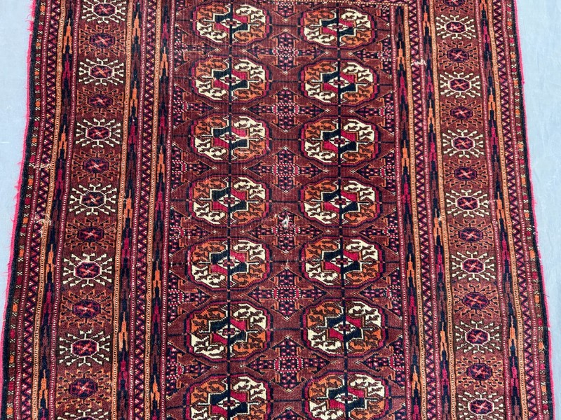 Antique Tekke Ersari Rug, Hand-Knotted, Rare Red and Ivory Geometric Accent Rug gallery