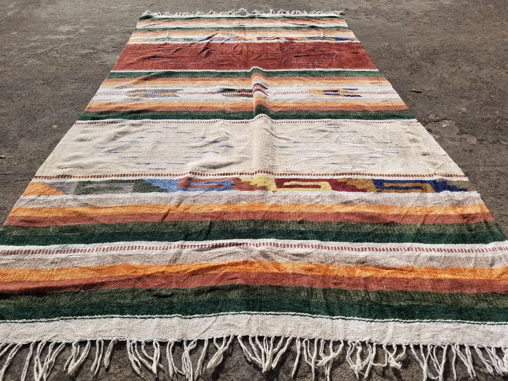 Vintage Traditional Handmade Southwestern Wool Multicolor Kilim 6.5x3.6 ft
