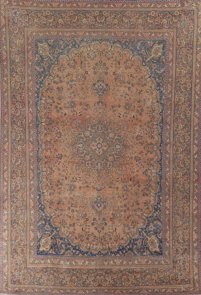 Vintage Rust Muted Wool Traditional Mashaad Hand-knotted Living Room Rug 10x13