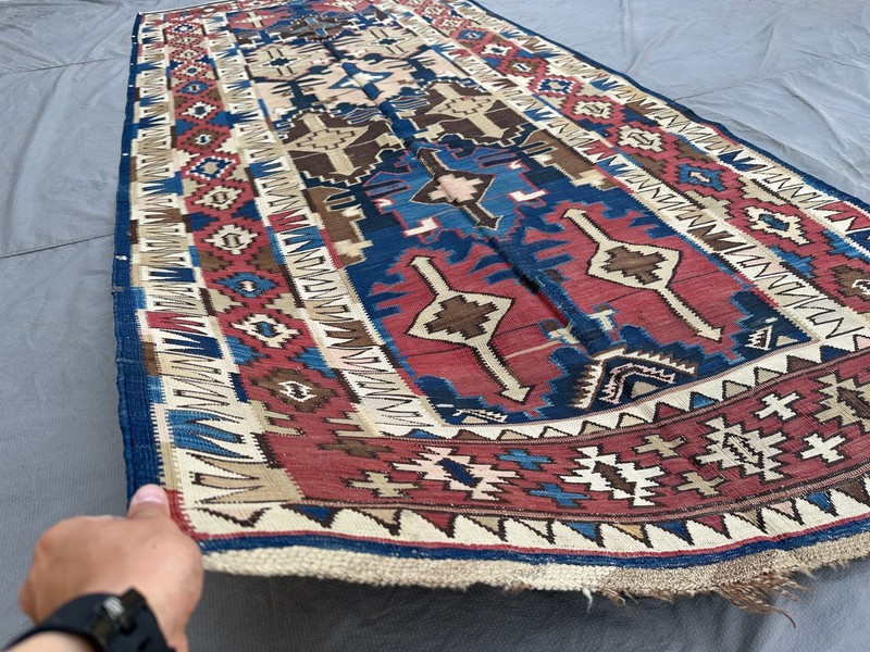 4.5 X 10 COLLECTORS’ ITEM Antique Above 100 Years Old Azerbaijan Shirvan Kilim gallery