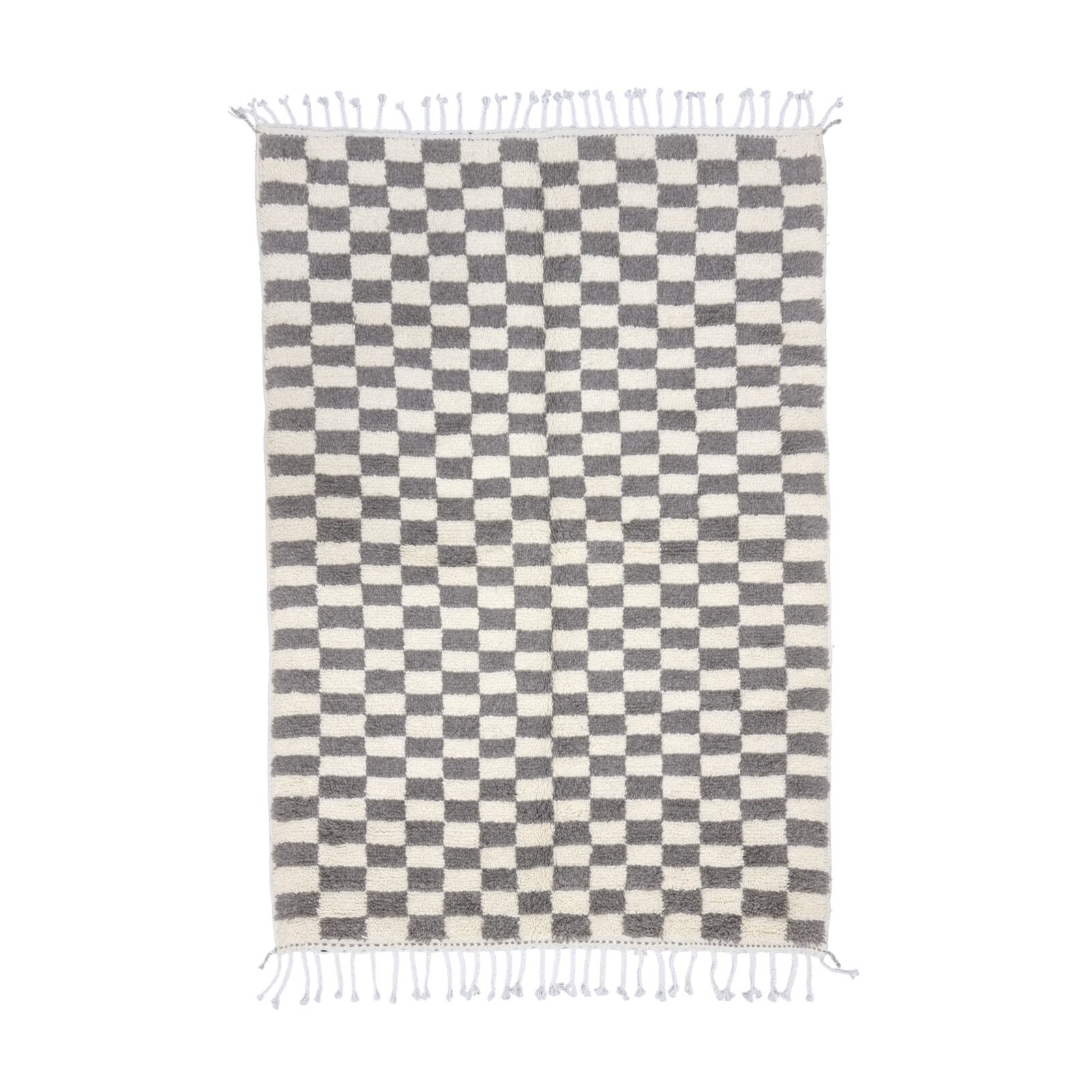 Moroccan Handmade Beni Ourain Rug 4'8''x6'8'' Berber Checkered Gray Wool Carpet gallery