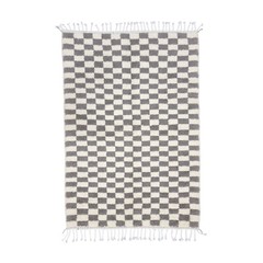 Moroccan Handmade Beni Ourain Rug 4’8”x6’8” Berber Checkered Gray Wool Carpet