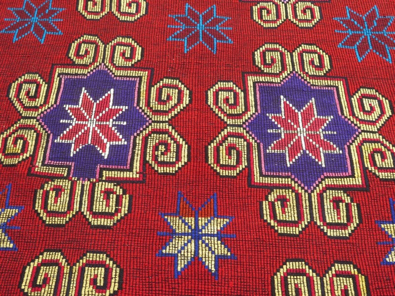 Crimson Red Large Floral Vintage Carpet, Turkish Handwoven Boho Rug 79"x120" gallery