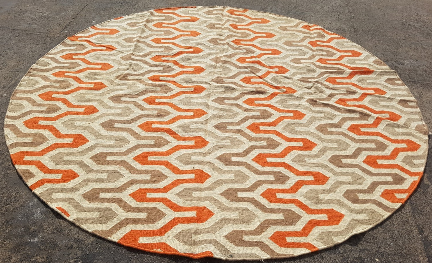 Vintage Handmade Geometric Wool Kilim Round Flat-weave Rug 217x207 cm gallery
