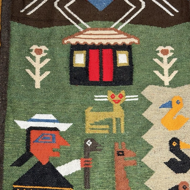 Vintage Native Peruvian Andes Condor Farm Woven Hand Knit Wall Tapestry Rug gallery