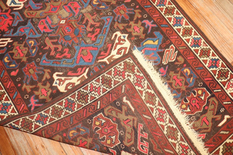 Antique Dated Caucasian Bidjov Kuba Worn Rug Size 3'3''x5' gallery
