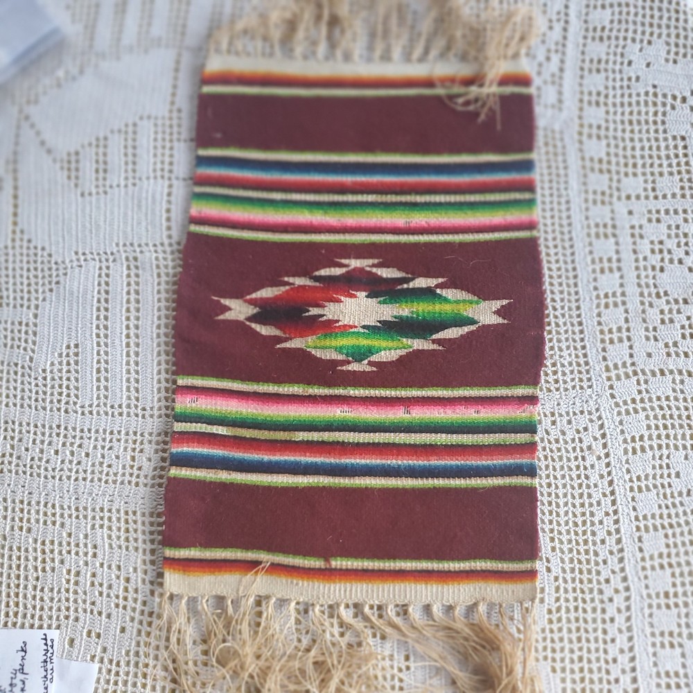 Antique Small Size Hand Woven Patterned Serape Rug #9