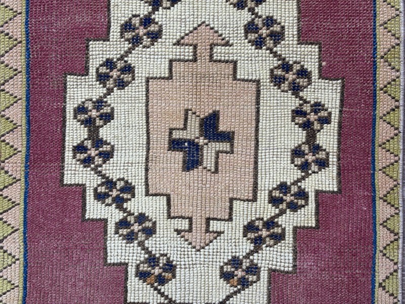 2x4 Medallion Vintage Turkish Rug, Hand-Knotted Wool Burgundy Blue Small Oushak gallery