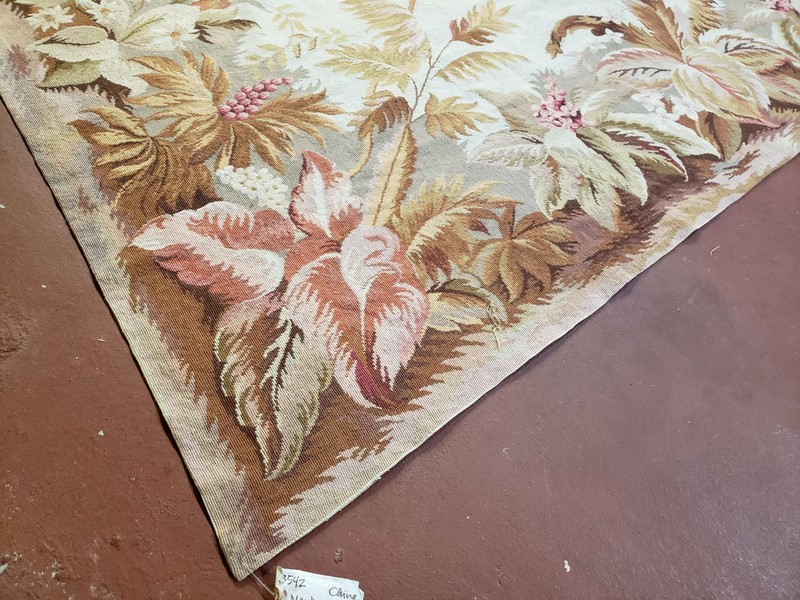 7' 7" x 9' 8" Needlepoint Rug Floral Beige Flat Weave Carpet 8x10 Handmade New gallery