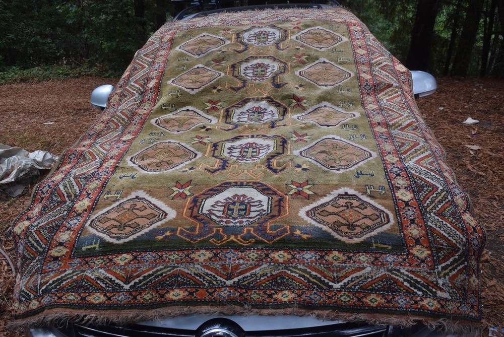 Vintage Caucasian handmade textile rug 5' x 6'6" wool warp