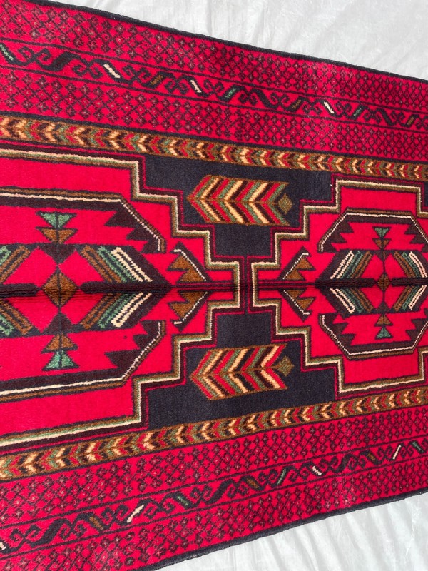2'10x4'9 ft Vintage Turkmen Hand Knotted Wool Red Black Dual Medallion Area Rug gallery