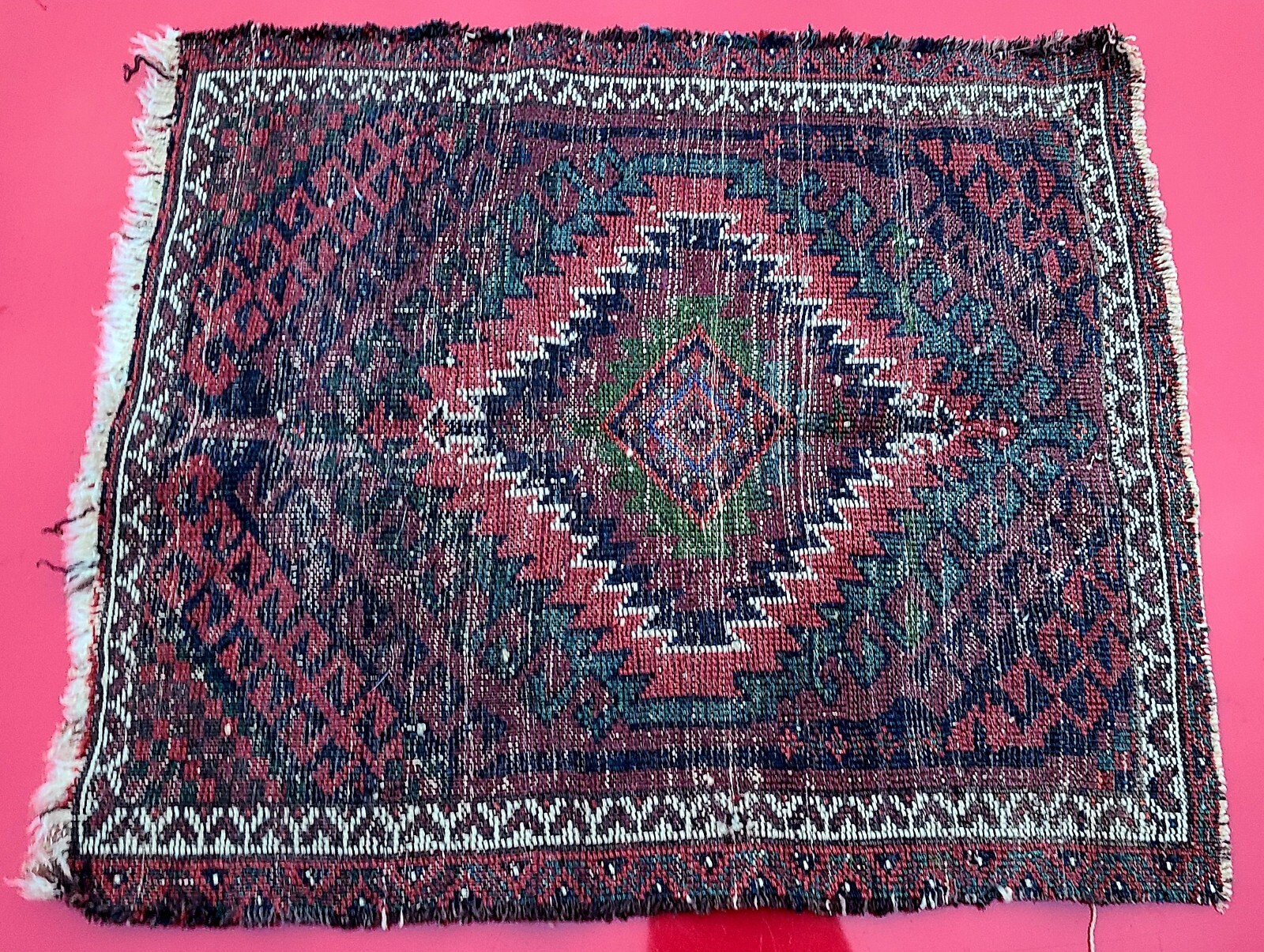 Authentic Antique Hand Knotted Afghan Khal Muhammadi Wool Area Rug 18" x 21" gallery