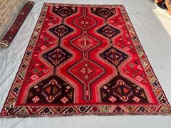 6’10×9’3 ft Vintage Afghan Red Geometric Medallion Design Handnooted Wool Rug