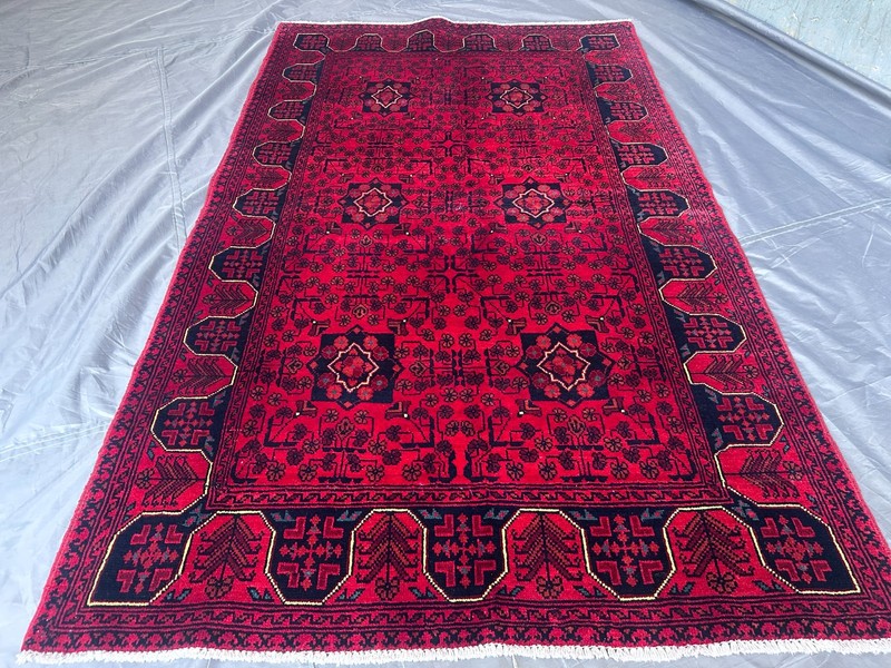 Hand Knotted Afghan Turkmen Rug Khal Mohammadi Red Geometric Decor 4'x6'4 gallery