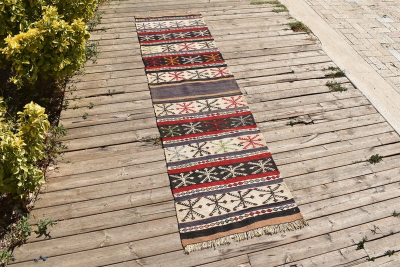 Turkish Rug 2'x7' Oriental Rug Cicim Runner Kilim Corridor Hallway Rug 63x230cm gallery